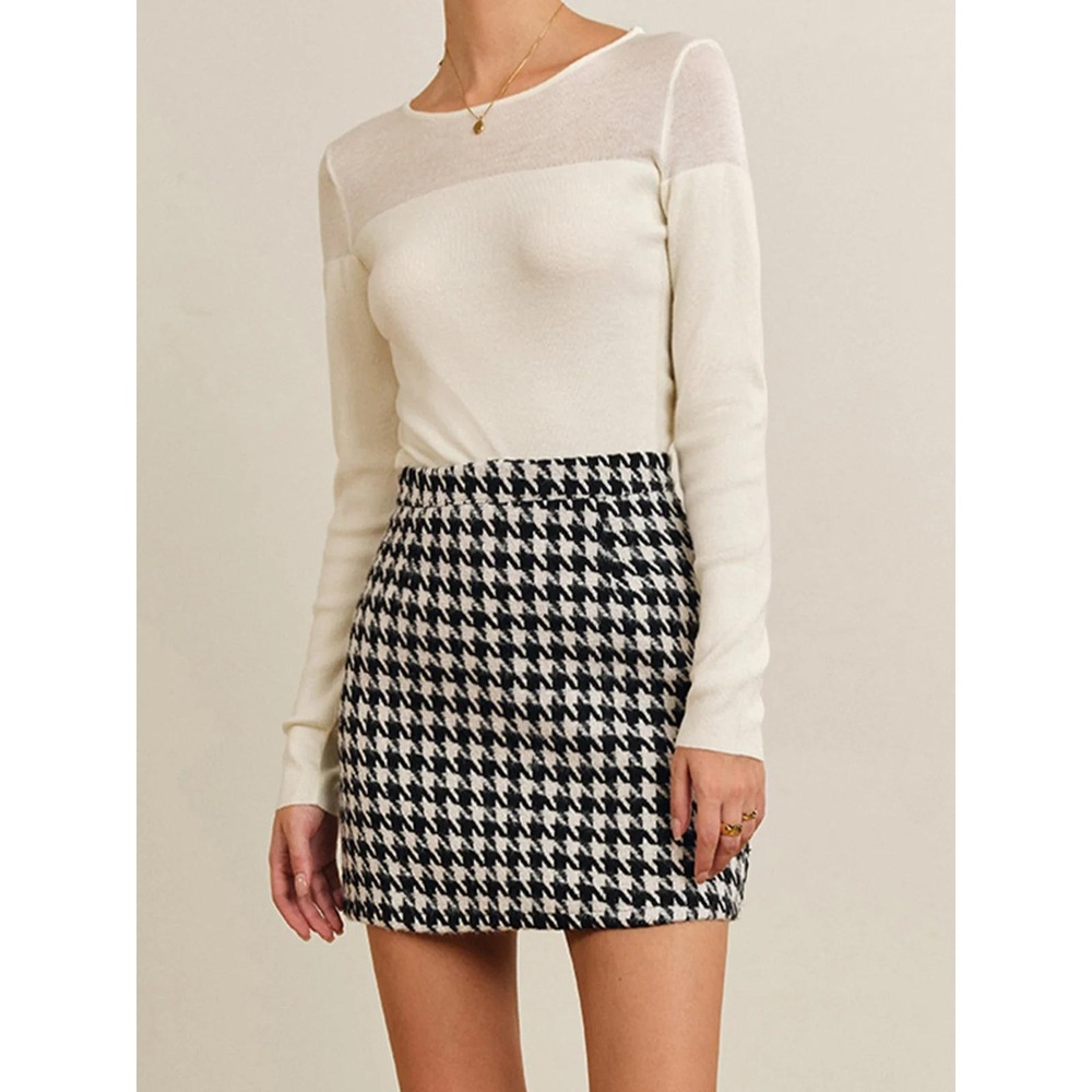 COMMENSE Black Plaid Tweed Mini Skirt Mid Rise Preppy Size S Small New